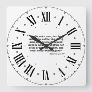 Numbers 23:19 KJV Bible Verse Grey Roman Numeral Square Wall Clock