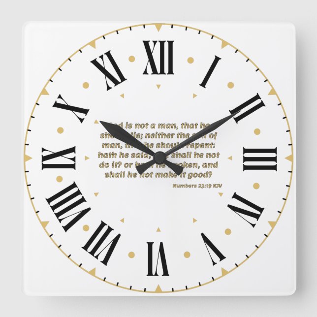 Numbers 23:19 KJV Bible Verse Roman Numeral Square Wall Clock (Front)