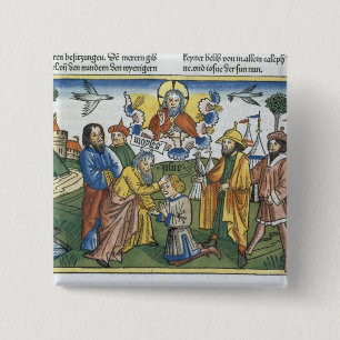 Numbers 27 18-23 Moses lays his hand upon Joshua, 15 Cm Square Badge