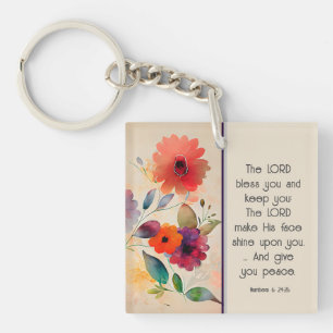 Numbers 6 24-26 Lord Bless You Floral Watercolor Key Ring