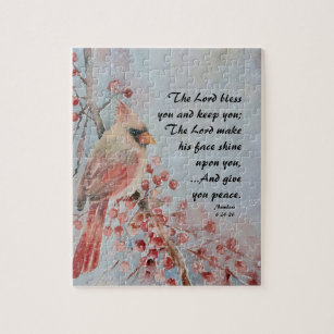 Numbers 6 24-26 Lord Bless You Red Bird & Berries Jigsaw Puzzle