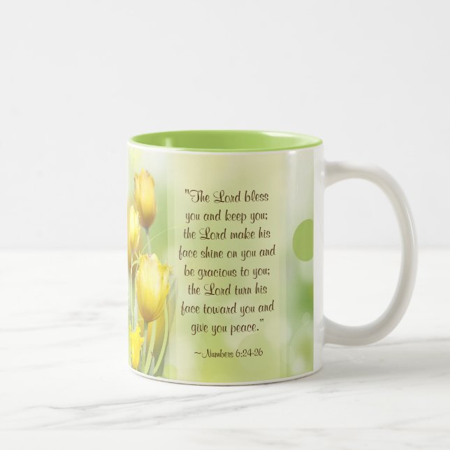 Numbers 6:24-26, Lord's Blessing, Yellow Tulips Two-Tone Coffee Mug (Right)