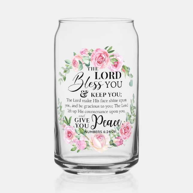 Numbers 6:24-26 The Lord Bless you Bible Rose Can Glass (Front)