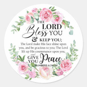 Numbers 6:24-26 The Lord Bless you Bible Rose Classic Round Sticker