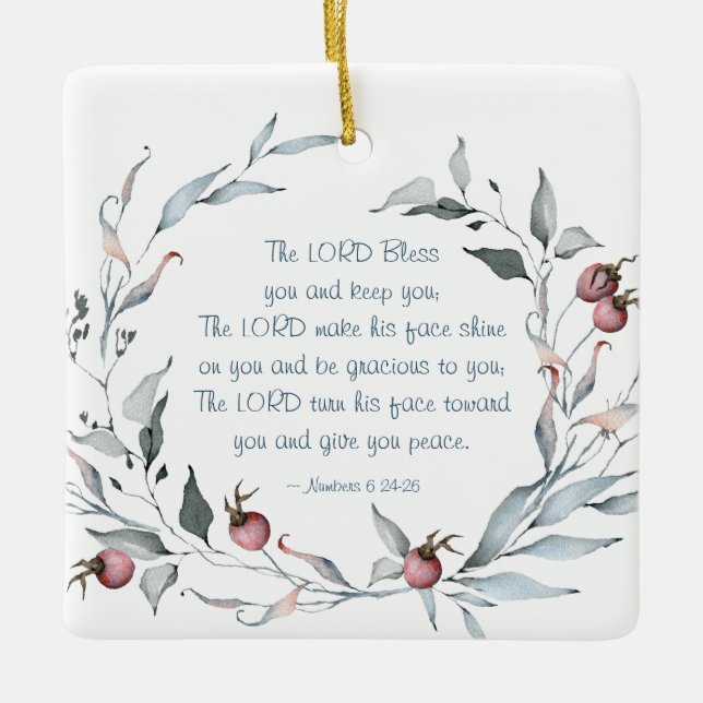 Numbers 6:24-26 The Lord Bless You Christmas Ceramic Ornament (Front)