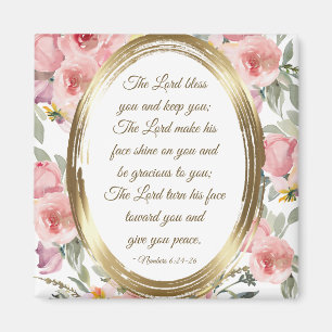 Numbers 6:24-26 The Lord Bless You Pink Floral Magnet