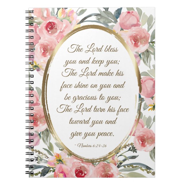 Numbers 6:24-26 The Lord Bless You Pink Floral  Notebook (Front)
