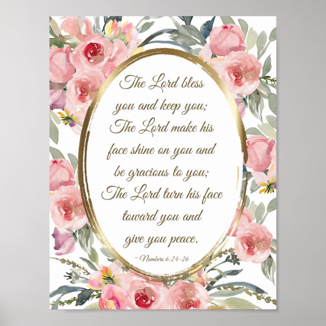 Numbers 6:24-26 The Lord Bless You Pink Floral Poster (Front)