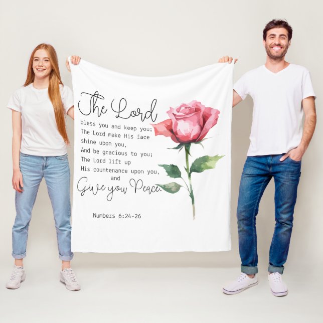 Numbers 6:24-26 The Lord Bless you Rose Flower Fleece Blanket (In Situ)