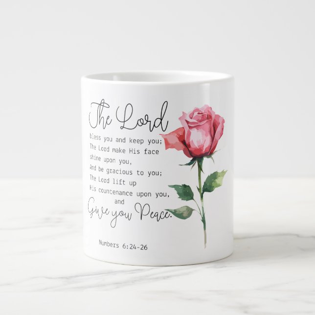 Numbers 6:24-26 The Lord Bless you Rose Flower Large Coffee Mug (Front)