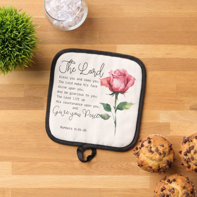 Numbers 6:24-26 The Lord Bless you Rose Flower Pot Holder (Top Down)