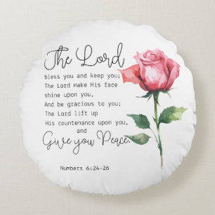 Numbers 6:24-26 The Lord Bless you Rose Flower Round Cushion