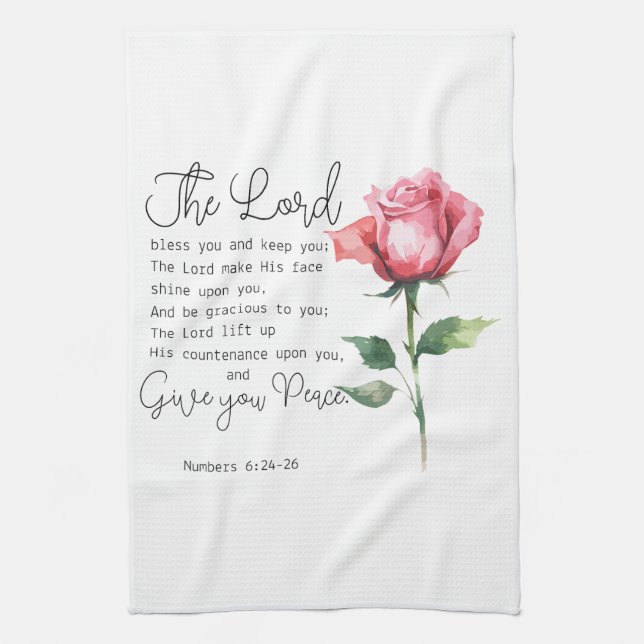 Numbers 6:24-26 The Lord Bless you Rose Flower Tea Towel (Vertical)