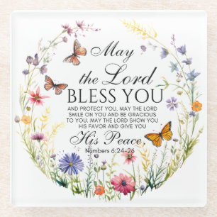 Numbers 6:24-26 The Lord Bless you Wildflower Glass Coaster