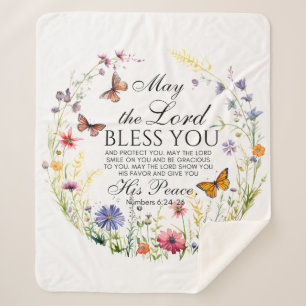 Numbers 6:24-26 The Lord Bless you Wildflower Sherpa Blanket