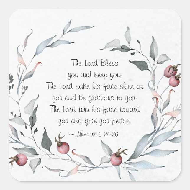 Numbers 6:24-26 The Lord Bless You Winter Floral Square Sticker (Front)