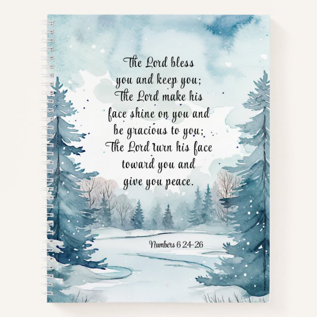 Numbers 6 Lord Bless You Bible Verse Winter Scene  Notebook (Front)