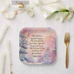 Numbers 6 Lord Bless You Bible Verse Winter Scene Paper Plate
