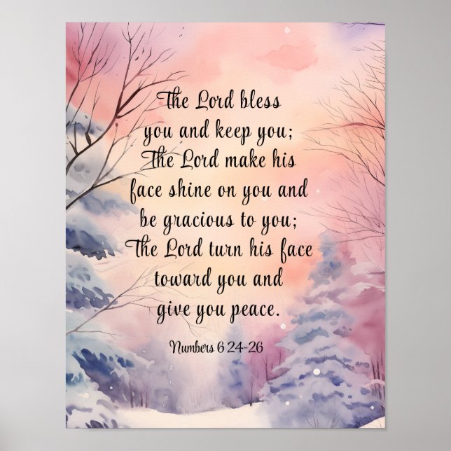 Numbers 6 Lord Bless You Bible Verse Winter Scene Poster (Front)