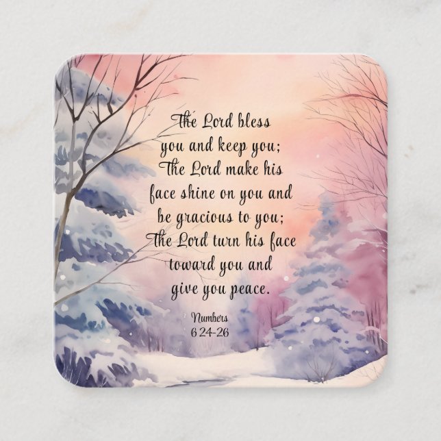 Numbers 6 Lord Bless You Bible Verse Winter Scene  Square Business Card (Front)