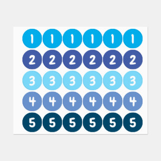 Numbers Blue Stickers