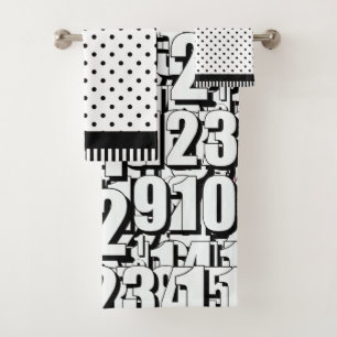 Numbers Kids Black White Dots Black Band        Bath Towel Set
