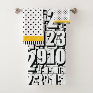 Numbers Kids Black White Dots Yellow     Bath Towel Set