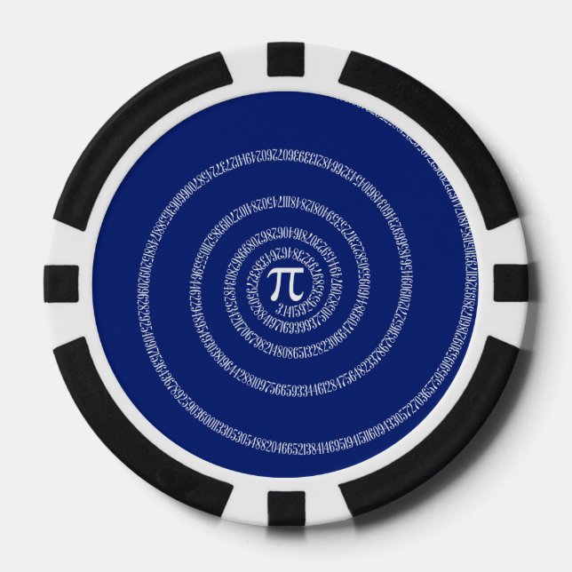 Numbers Spiral for Pi on Navy Blue Poker Chips (Front)