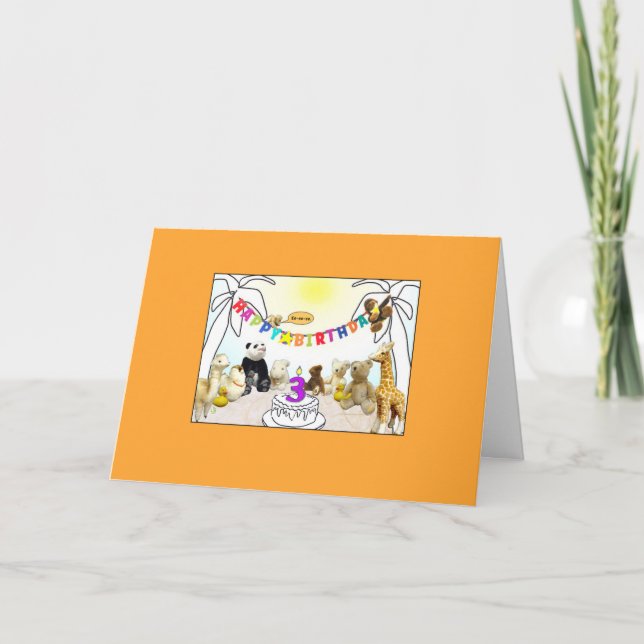 Numeral 3 Candle Animals Birthday Card (Front)