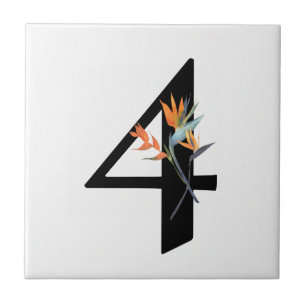 Numeral 4 Tropical Flowers Ceramic Tile