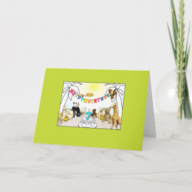 Numeral 7 Candle Animals Birthday Card (Front)