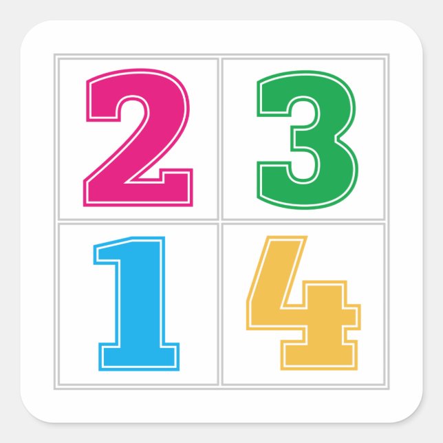 Numerical serie 1234 square sticker (Front)
