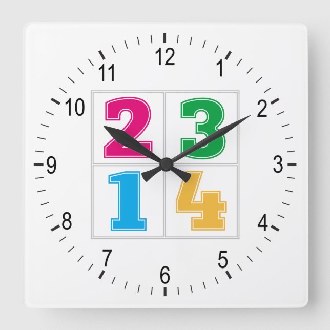 Numerical serie 1234 square wall clock (Front)