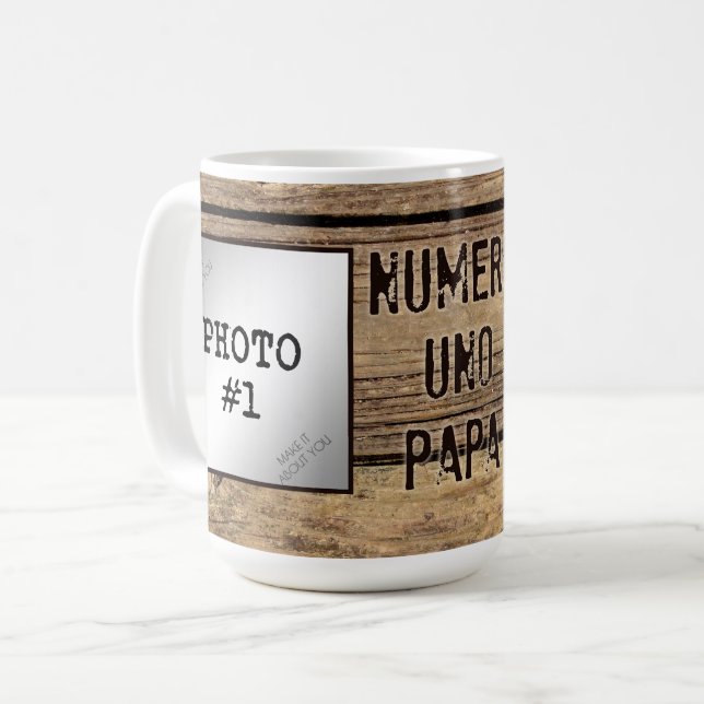 Numero Uno Papa in Rustic Wood-Framed Photos Coffee Mug (Front Left)