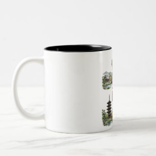 Numerous tourist attractions in Kyoto, Japan Two-Tone Coffee Mug