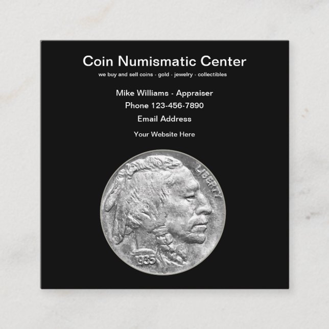 Numismatic Coin Collector Square Business Card (Front)