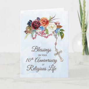 Nun 10th Anniversary of Religious Life with Rosary Card