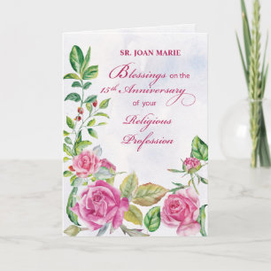 Nun 15th Anniversary of Religious Profession Pink Card