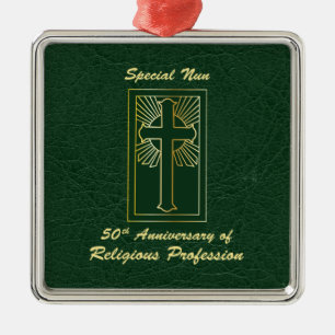 Nun 50th Anniversary of Religious Profession Green Metal Tree Decoration