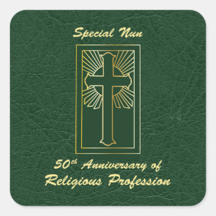 Nun 50th Anniversary of Religious Profession Green Square Sticker