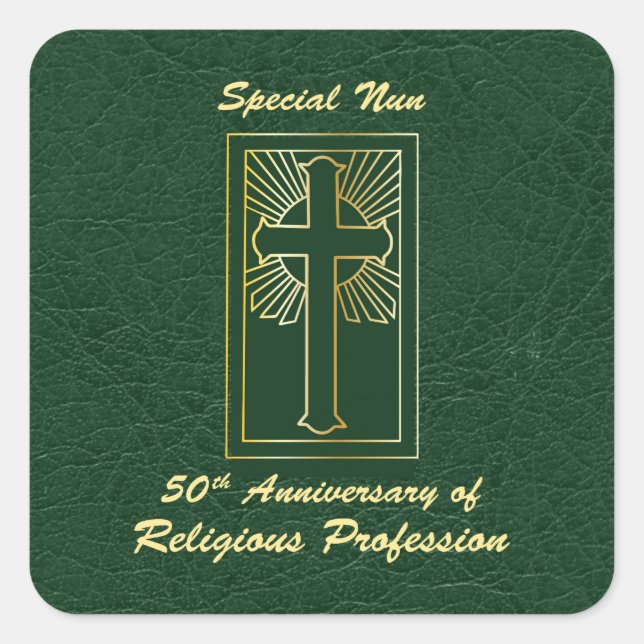 Nun 50th Anniversary of Religious Profession Green Square Sticker (Front)