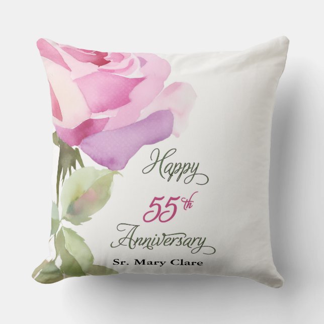Nun 55th Anniversary Jubilee Custom Name Pink Rose Cushion (Front)