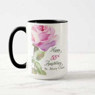 Nun 55th Anniversary Jubilee Custom Name Pink Rose Mug