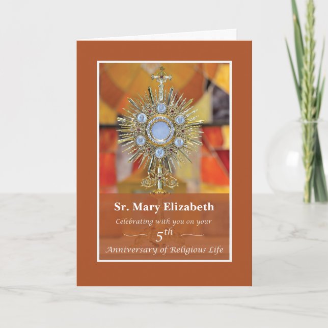 Nun 5th Anniversary of Religious Life Monstrance Card (Front)