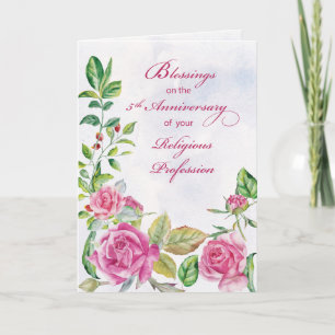 Nun 5th Anniversary of Religious Profession Pink Card