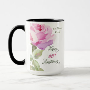 Nun 60th Anniversary Jubilee Custom Name Pink Rose Mug