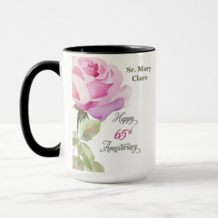 Nun 65th Anniversary Custom Name Pink Rose Mug
