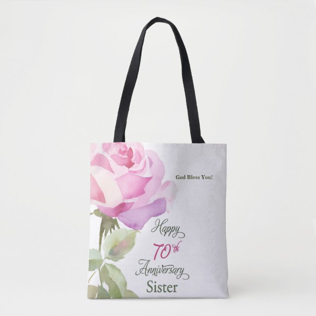 Nun 70th Anniversary Sister Jubilee Pink Rose Tote Bag (Front)