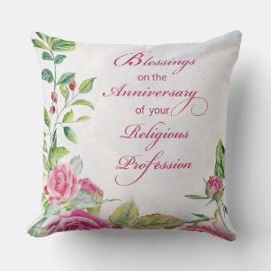 Nun Anniversary of Religious Profession Pink Roses Cushion