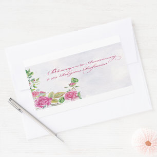 Nun Anniversary of Religious Profession Pink Roses Rectangular Sticker